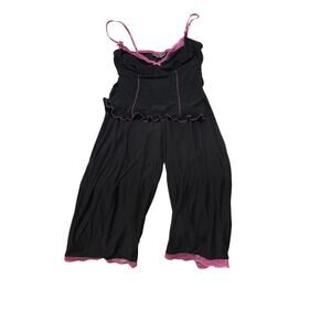 Studio Donatella M black hot pink trim capri tank top pj’s pajamas stretch euc